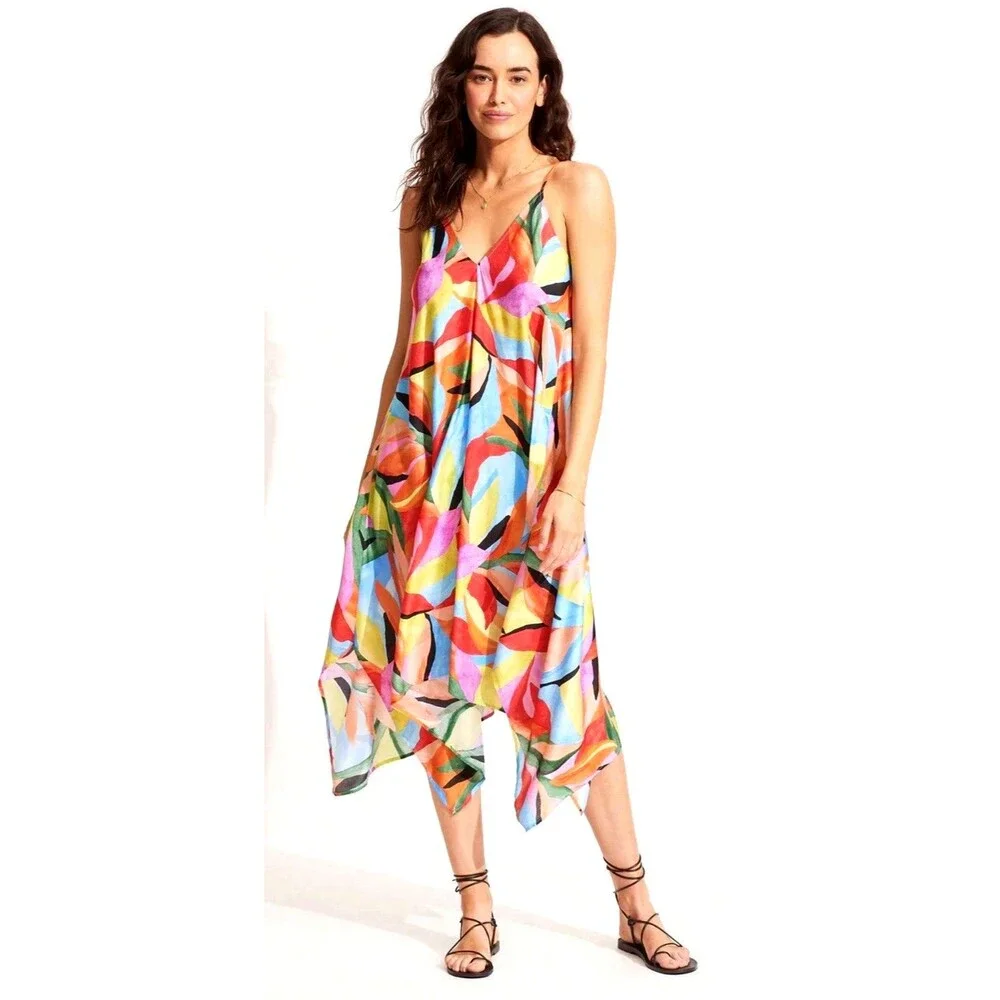 Seafolly Tropfest Scarf Dress Aquamarine Anthropologie Cover-Up Maxi Dress S - Picture 4 of 6